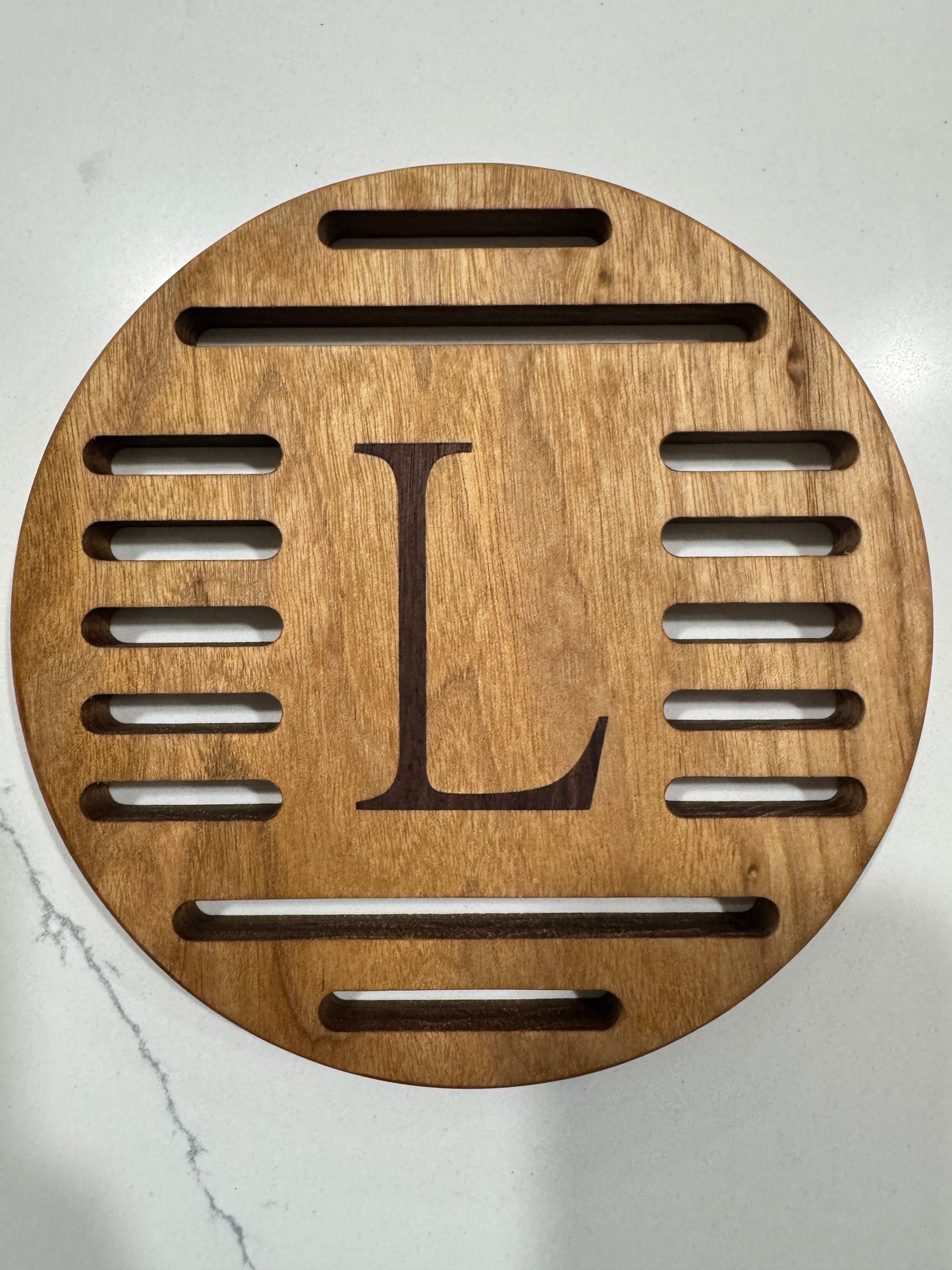 Circle Trivet with solid wood in-lay Letter