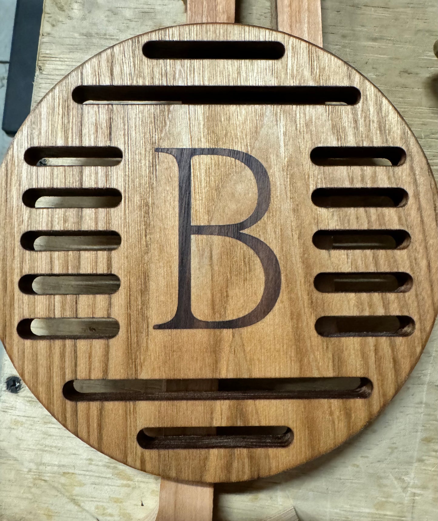 Circle Trivet with solid wood in-lay Letter